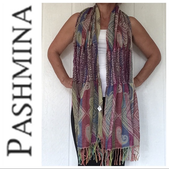 PASHMINA MULTI COLORED BOHO SCARF BLANKET WRAP - Picture 3 of 16